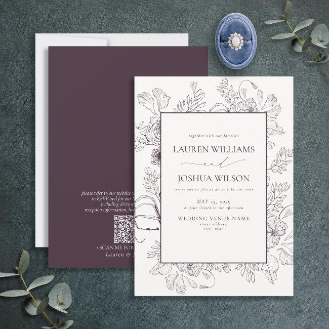Qr Code Elegant Plum Purple Floral Wedding