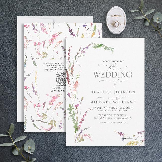 Qr Code Trendy Elegant Wildflower Floral Wedding