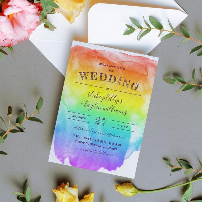 Rainbow Watercolor Wash Gay Wedding
