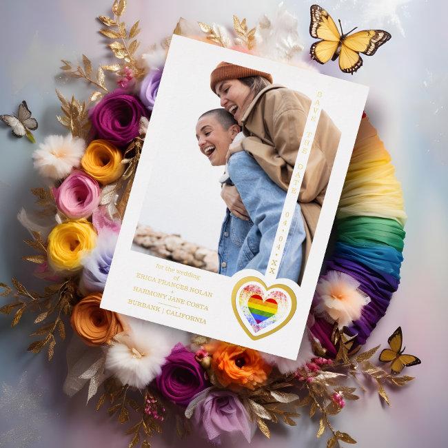 Real Golden Effect Pride Rainbow Heart Lesbian Gay Foil