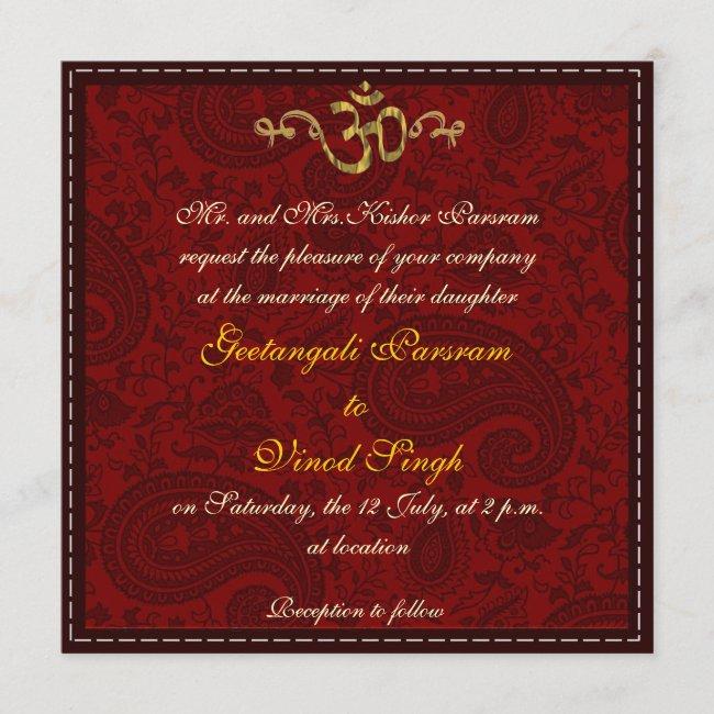 Red And Gold Damask Brocade Hindu Wedding