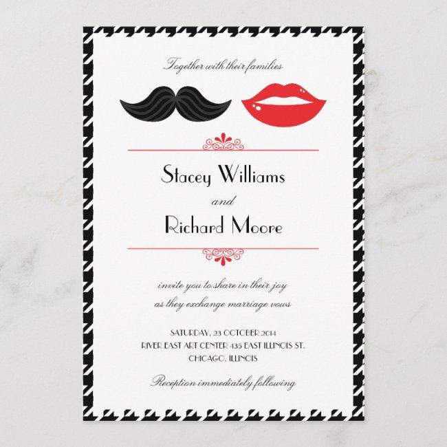 Red, Black & White Mustache & Lips Houndstooth Wed