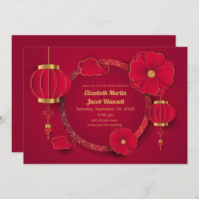 Red Chinese Lanterns & Flowers Virtual Wedding