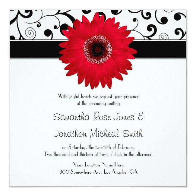 Red Gerbera Daisy With Black Scroll Design Wedding