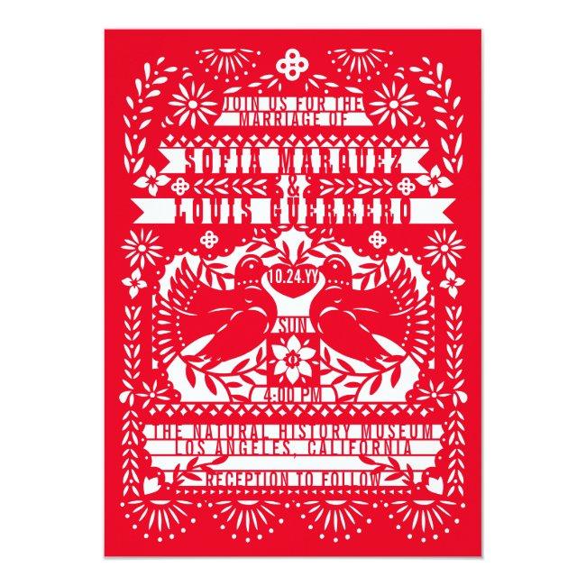 Red Mexican Fantail Doves Papel Picado Wedding