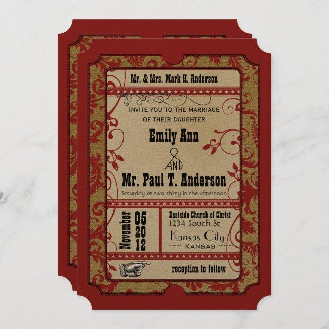 Red Old Hollywood Ticket For Two Wedding