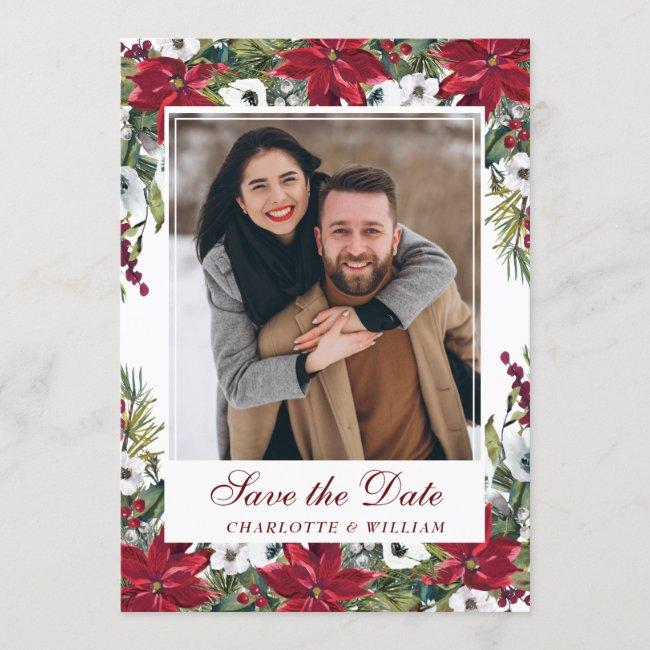 Red Poinsettia Christmas Wedding Save The Date