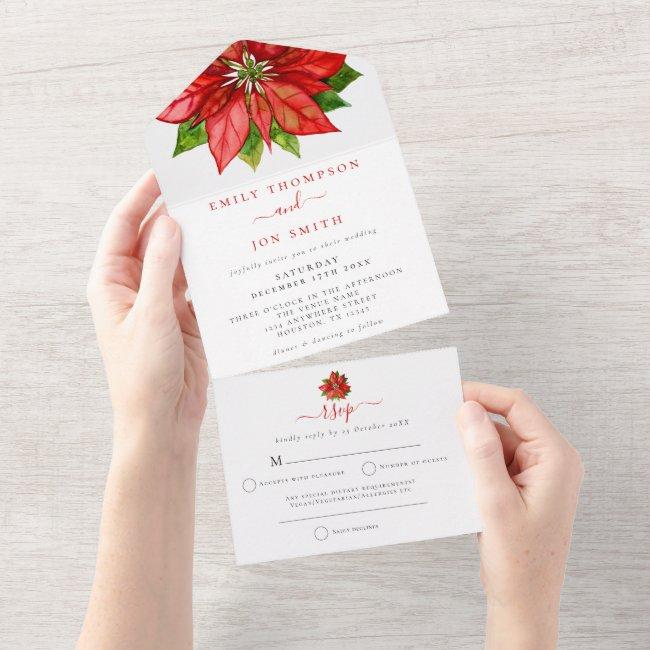 Red Poinsettia Guest Addresses Christmas Wedding All In One