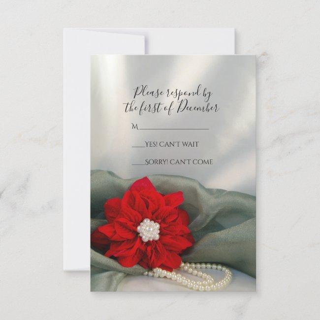 Red Poinsettia Pearls On Green Winter Wedding Rsvp