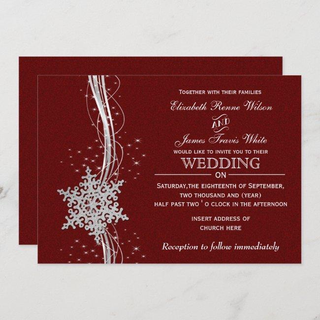 Red Silver Snowflakes Winter Wedding