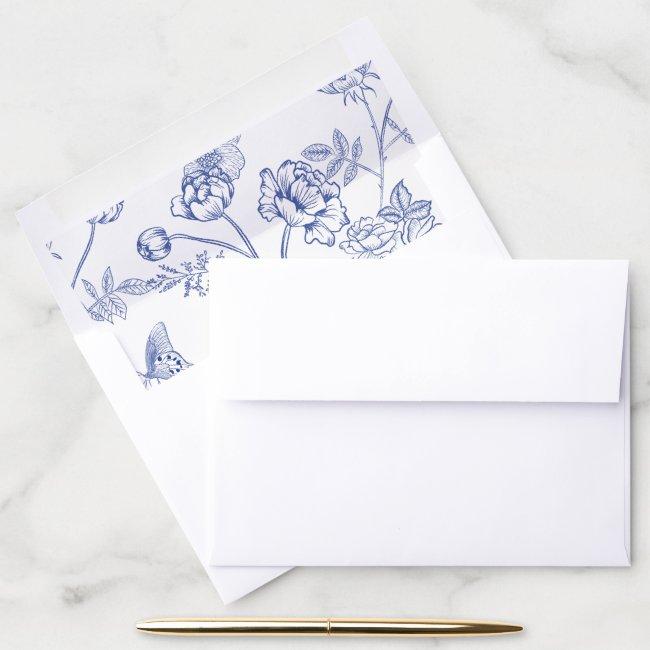 Regency Blue Chinoiserie Floral Wedding  Envelope Liner