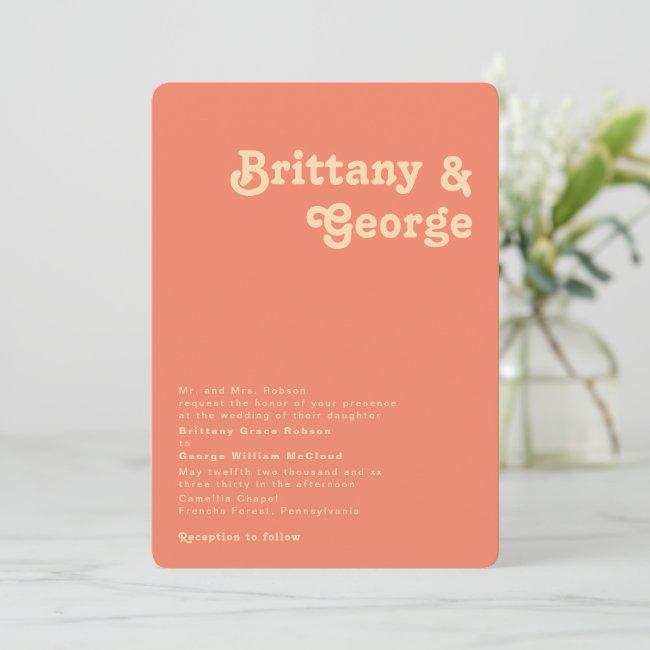 Retro Coral Rounded Corner Traditional Wedding