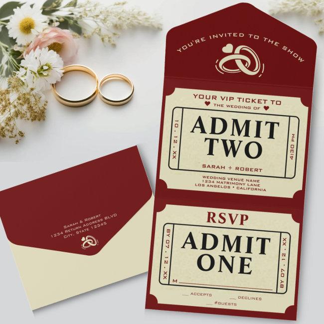 Retro Theater Movie Ticket Stub Admit Two Wedding All In One