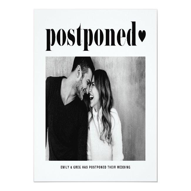 Retro Typography Black Photo Wedding Postponement Announcement Post