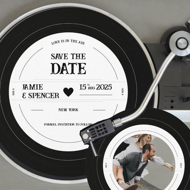 Retro Vinyl Record Photo Wedding Save The Date