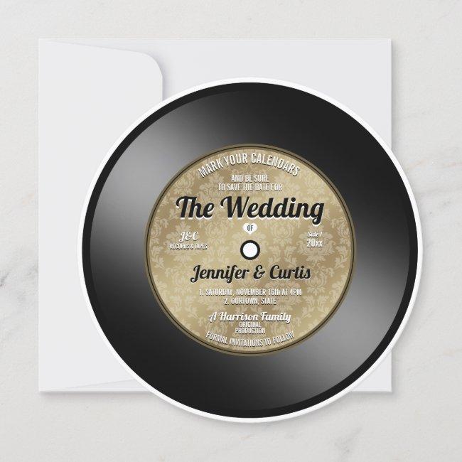 Retro Vinyl Record Wedding Save The Date Invitatio