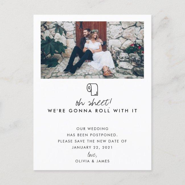 Roll With It Photo New Date Wedding Postponement Announcement Post