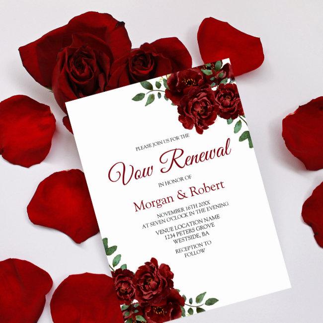 Romantic Burgundy Red Rose Vow Renewal Invite