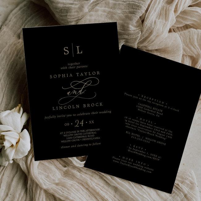 Romantic Gold Calligraphy Black All In One Wedding