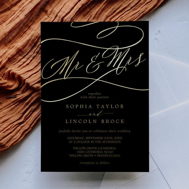 Romantic Gold Foil | Black Mr & Mrs Wedding Foil
