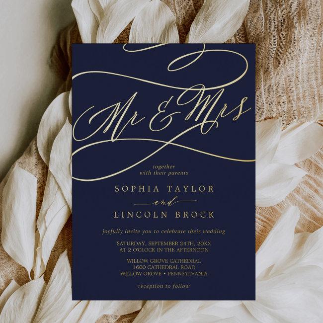 Romantic Gold Foil | Navy Blue Mr & Mrs Wedding Foil