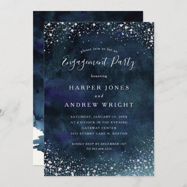 Romantic Navy Blue Silver Engagement Party