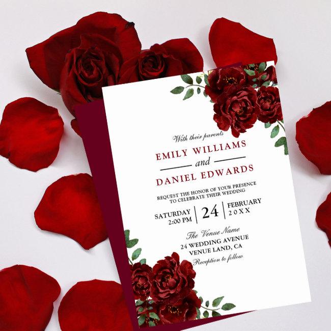 Romantic Red Rose Burgundy Elegant Wedding