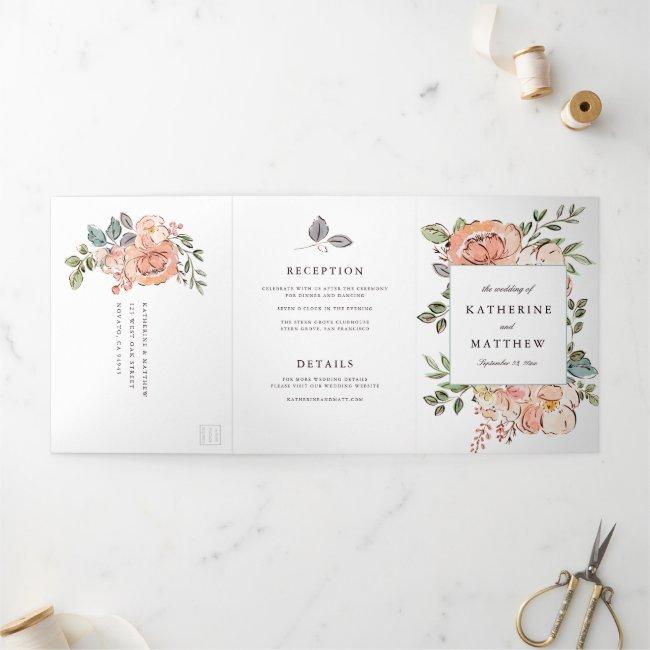Romantic Sketchbook Florals All-in-one Wedding Tri-fold