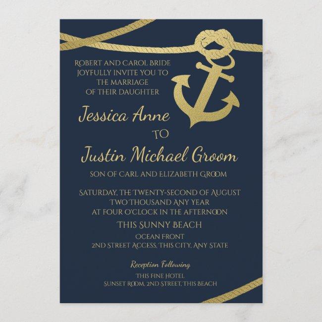 Rope Anchor Gold And Navy Blue Wedding