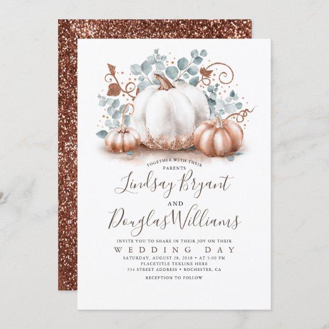 Rose Gold And White Pumpkins Rustic Fall Wedding