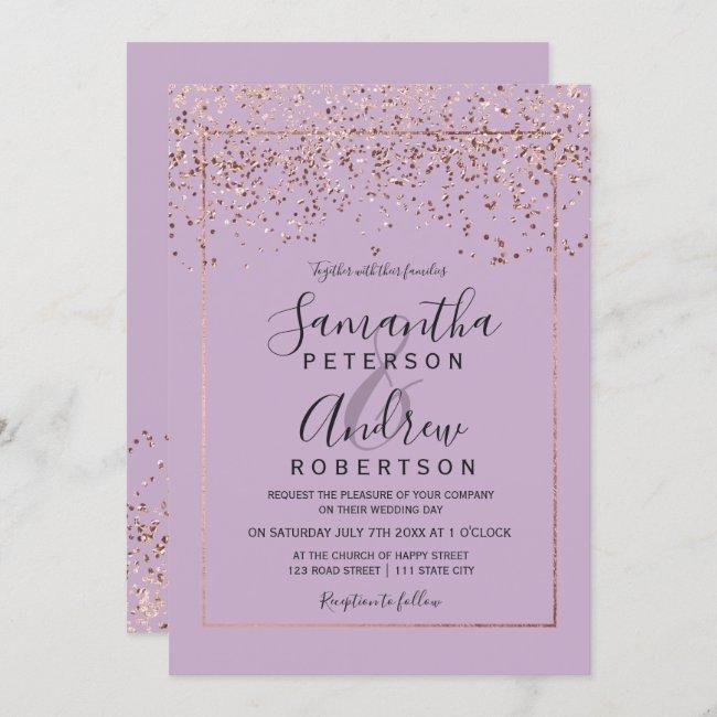 Rose Gold Confetti Lavender Typography Wedding