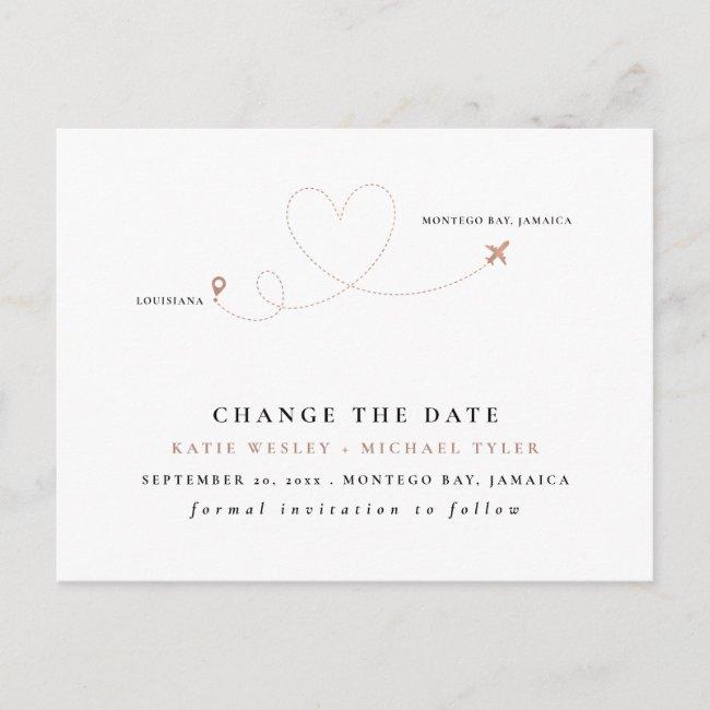 Rose Gold Destination Wedding Change The Date Announcement Post