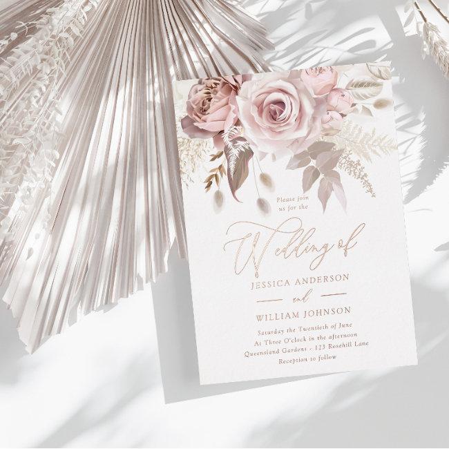 Rose Gold, Dusty Rose & Blush Floral Wedding Foil