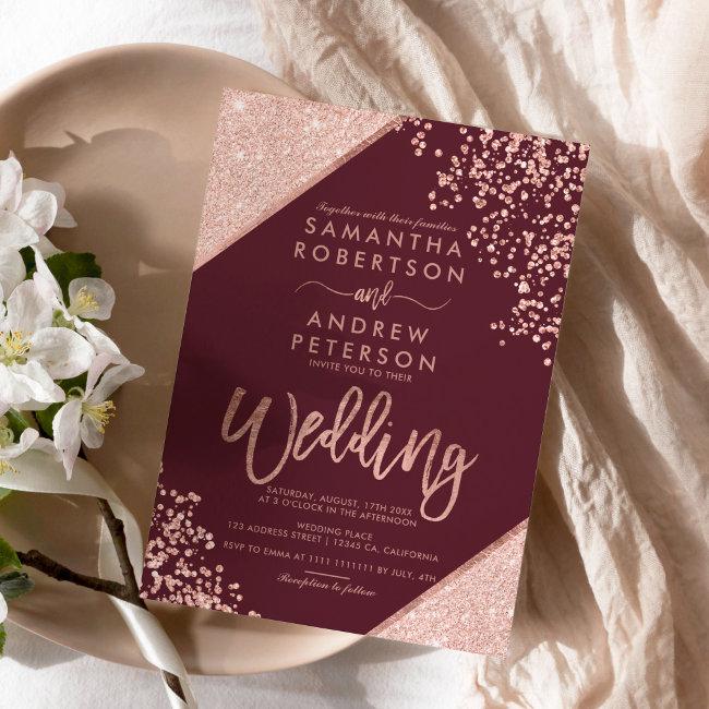 Rose Gold Glitter Confetti Chic Burgundy Wedding