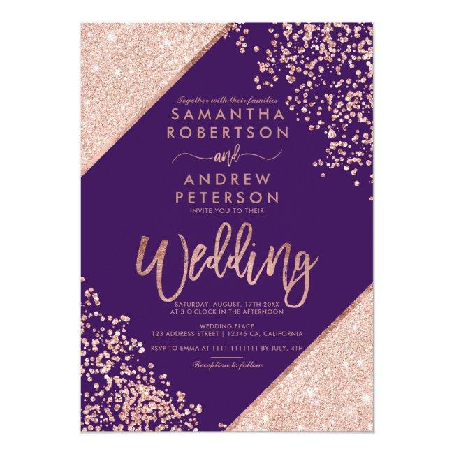 Rose Gold Glitter Confetti Chic Purple Wedding