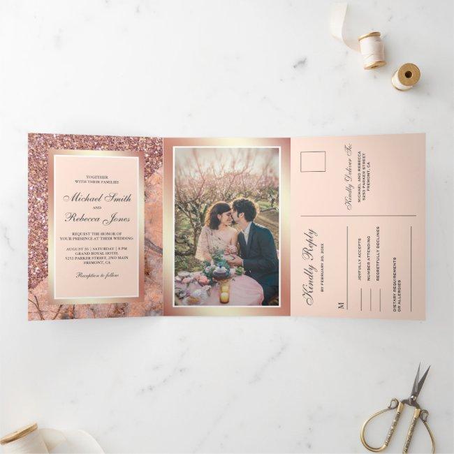 Rose Gold Glitter Pink Marble All In One Wedding Tri-fold