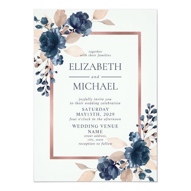 Rose Gold Navy Blue Dusty Pink Floral Wedding