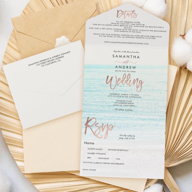 Rose Gold Typography Beach Photo Wedding All In One