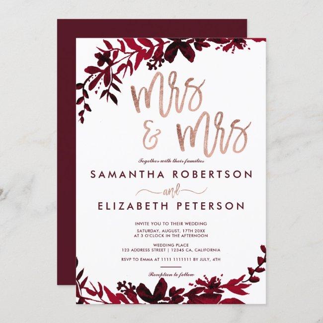 Rose Gold Typography Floral Red Lesbian Wedding