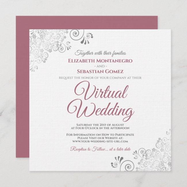 Rose On White Silver Lace Elegant Virtual Wedding