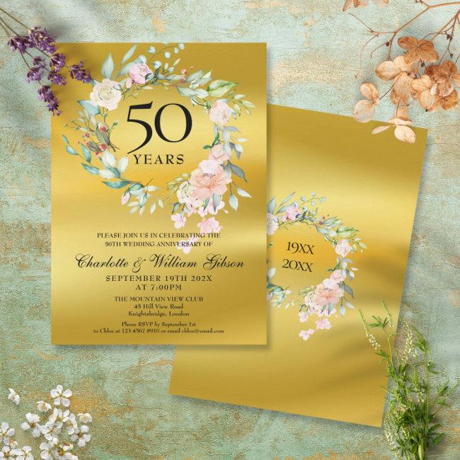 Roses Garland Gold Foil 50th Wedding Anniversary