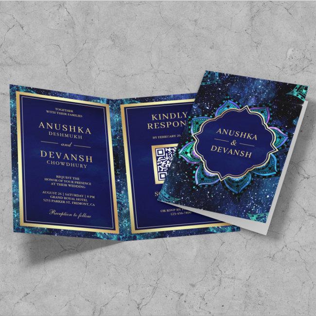 Royal Blue Galaxy Mandala Qr Code Indian Wedding