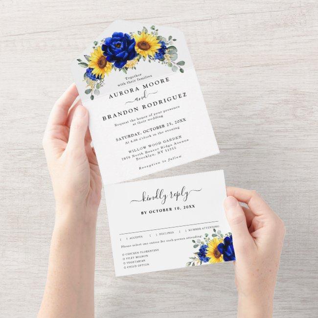 Royal Blue Rustic Sunflower Modern Floral Wedding All In One