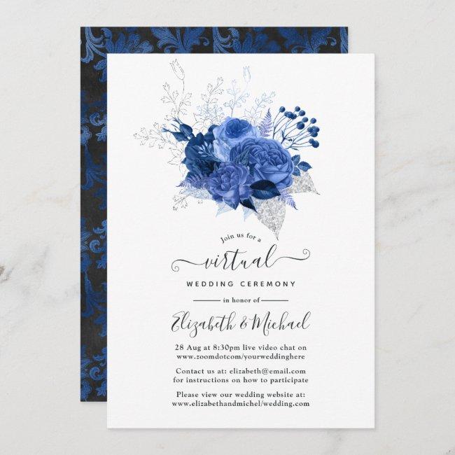 Royal Blue & Silver Floral Online Virtual Wedding