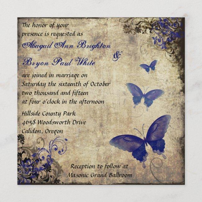 Royal Blue Vintage Butterfly Wedding Invite 2