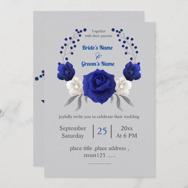 Royal Blue White Flowers Silver Grey Wedding