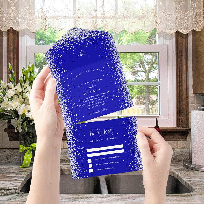 Royal Blue White Silver Rsvp Wedding All In One