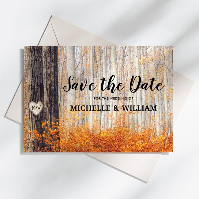 Rustic Autumn Fall Leaves Save The Date Announcement Post