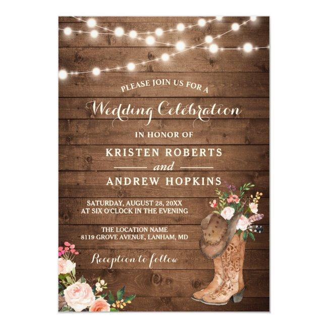 Rustic Boots Cowboy Cowgirl Floral Lights Wedding