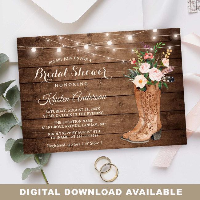 Rustic Boots Floral String Lights Baby Shower